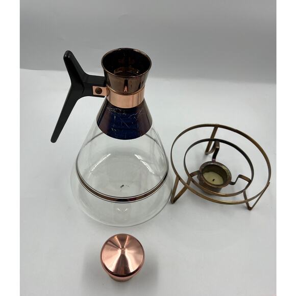 Vintage Inland Carafette Warmer Set Carafe & Warmer Copper 16oz MCM MidCentury - Picture 6 of 9